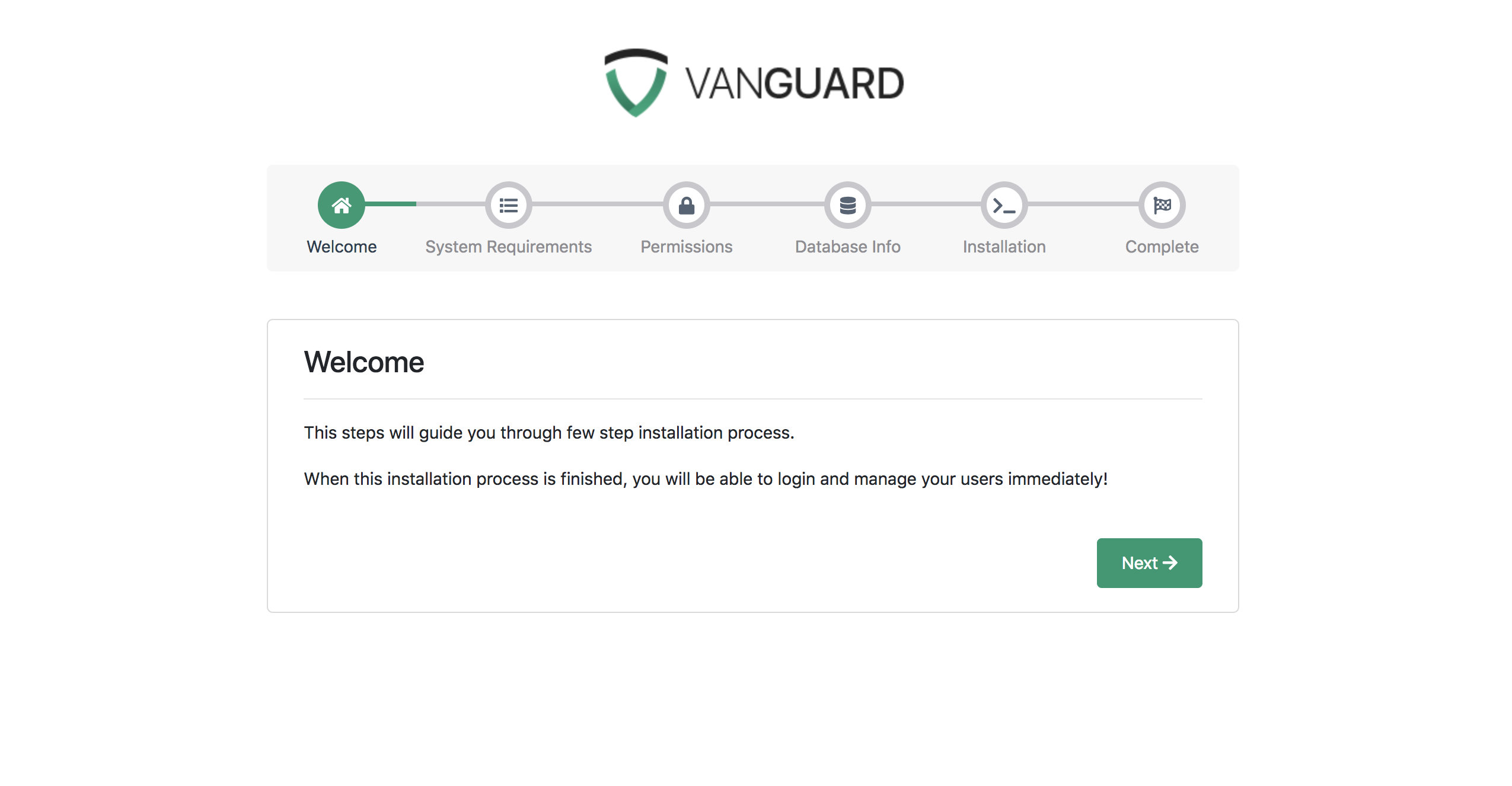 alt Vanguard Installation - Welcome Screen