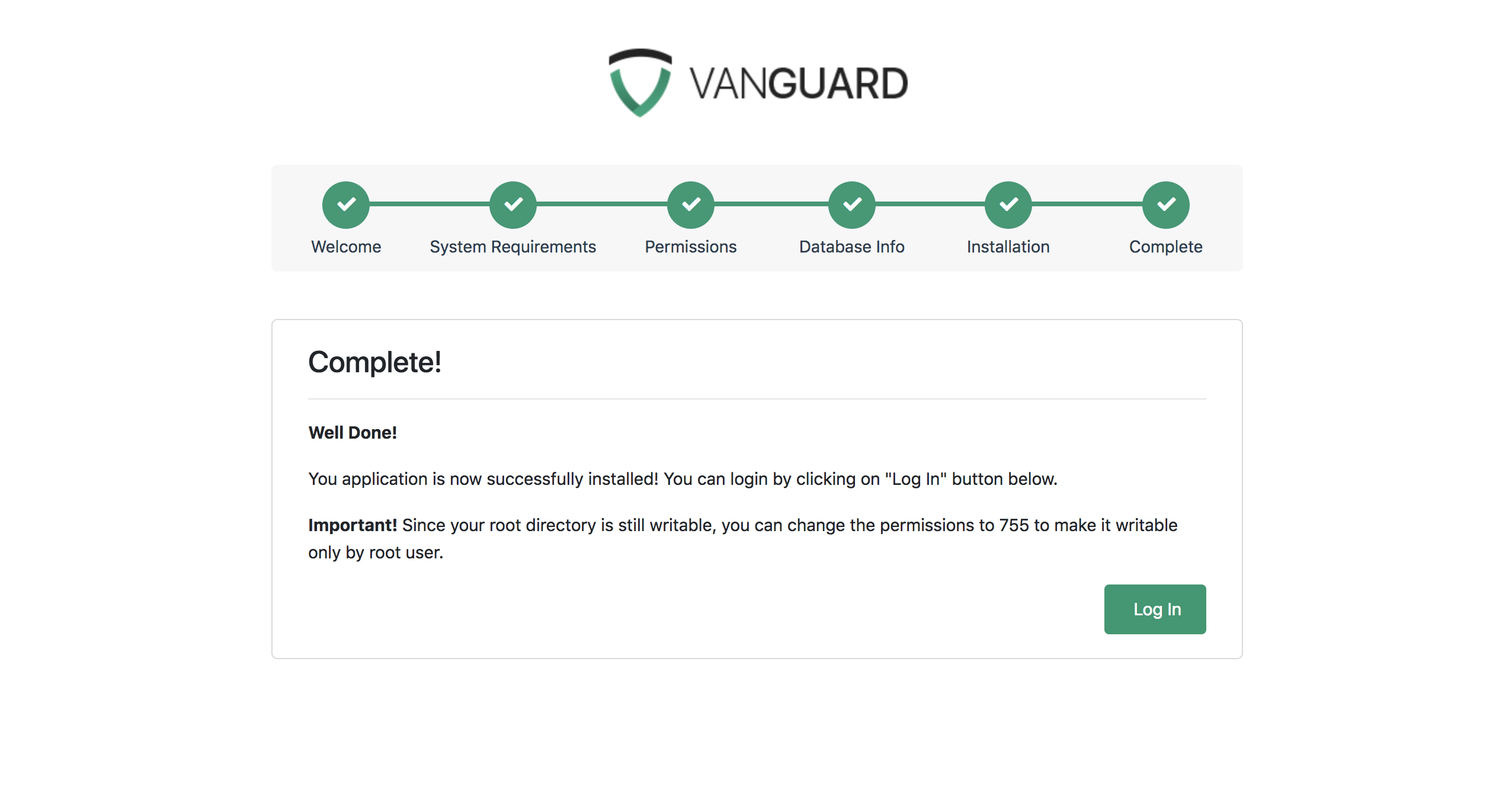 alt Vanguard Installation - Installation Completed