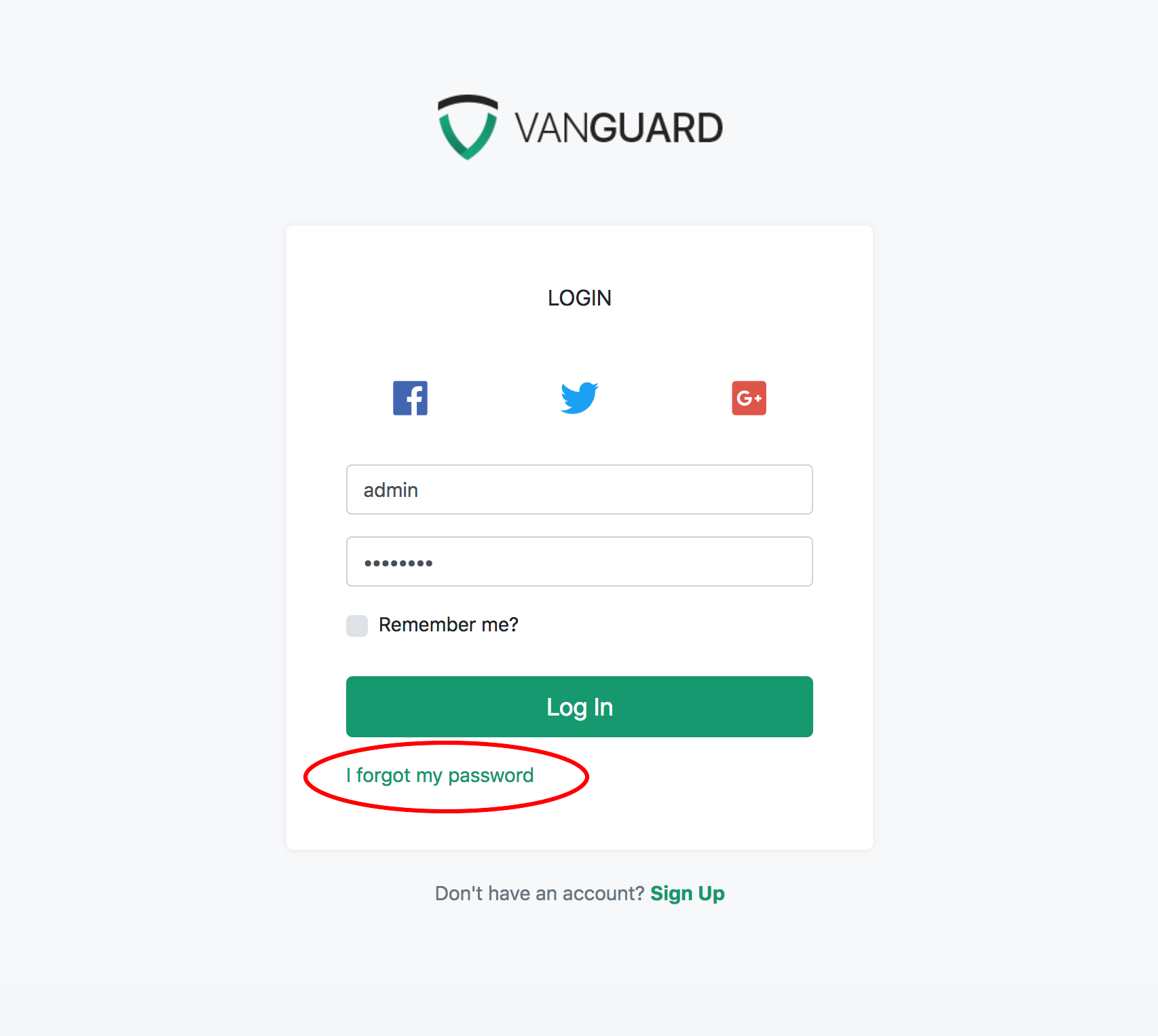 Vanguard - Link to Forgot Password Form